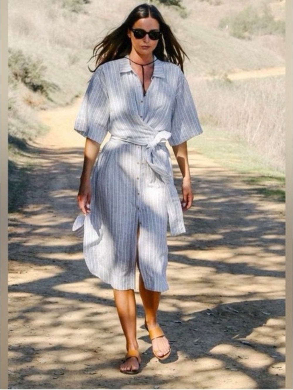 Apiece Apart Nicoya Linen Blend Shirt Dress Light Blue White Stripe Medium